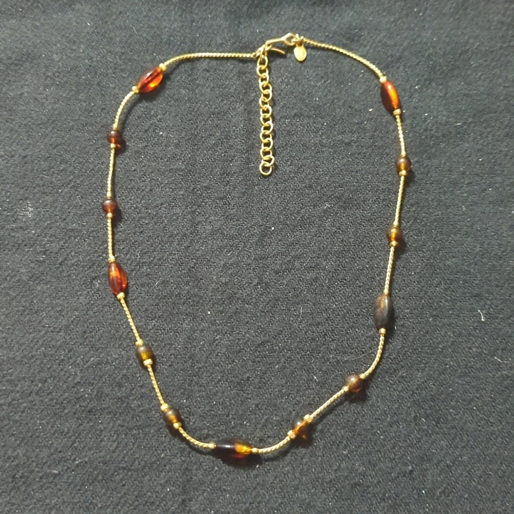 Vintage Monet Gold Tone Amber Brown Beaded Choker Statement Necklace